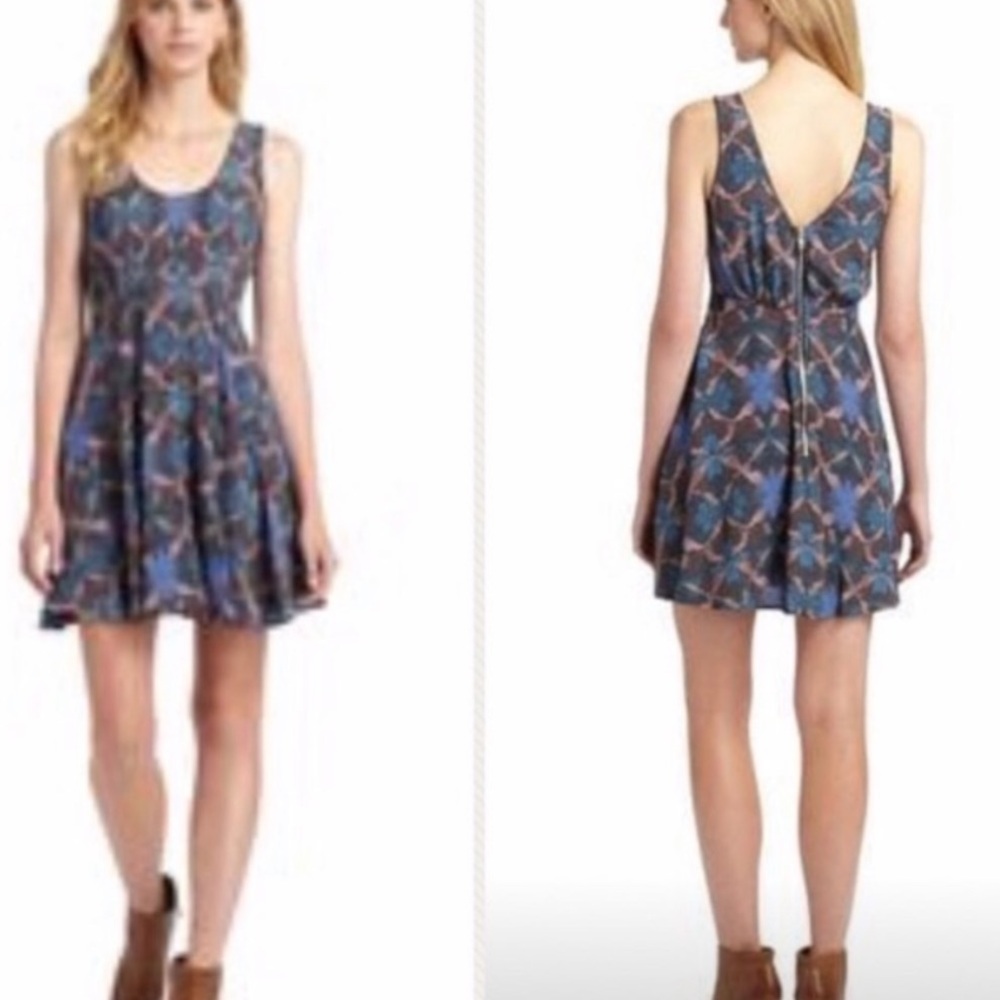 Free People Abstract Print Sleeveless Babydoll Mini Dress Size 8 - Picture 1 of 13
